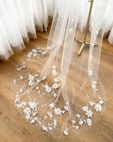 2023 une couche de voile de mariée de mariage fleurs 3D dentelle applique perles perlées