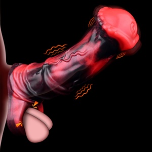 NNSX Penis Sleeve with Vibrator Sex Toys Realistic Horse Penis Extender <b>Dildo</b> Vibrating Cock Ring Sleeve Penis Enlarger for Men - Product Image 1