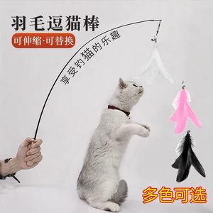 Juguete para gatos con plumas blancas y alambre de acero largo, retráctil y duradero, perfecto para gatitos, incluye campana y piezas reemplazables. - Product Image 3