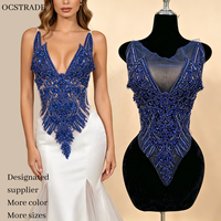 Ocstrade En gros, Applique de corsage en strass bleu roi avec cristaux, pour robe de mariée et de bal