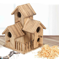 Nichoir et mangeoire à oiseaux en bois poli de style rustique vintage, à suspendre au mur, décoration pour la maison et le jardin