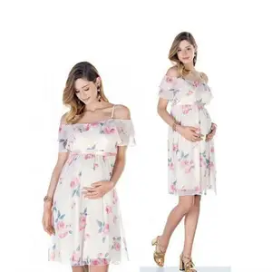 Robe de maternité pour femme enceinte, vêtement imprimé Floral, sans bretelles, à volants, avec bretelles