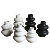 Décoration Intérieure : Petit Lot de 2 Vases en Porcelaine Blanche Forme Gourde, Vase à Fleurs Rond en Céramique, Ornement Décoratif