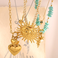 2025 vente chaude à la mode en acier inoxydable soleil et coquille pendentif collier exagéré tressé corde chaîne Style boule forme pour les fêtes
