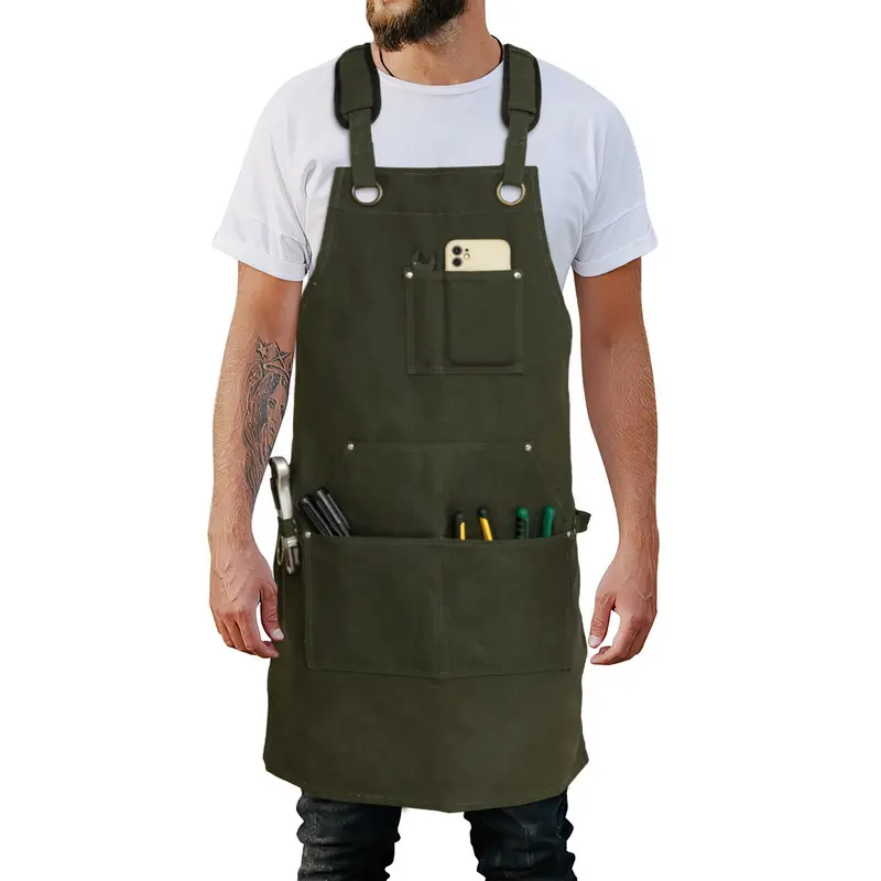 Tabliers de travail en toile cirée pour hommes avec poches à outils, logo personnalisé, pour charpentier, barbecue, atelier, robuste, 16oz