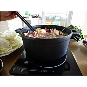 Casserole <span class=keywords><strong>en</strong></span> <span class=keywords><strong>fonte</strong></span> ronde <span class=keywords><strong>noire</strong></span> robuste, batterie de cuisine, casserole, faitout, <span class=keywords><strong>cocotte</strong></span> avec deux anses - Product Image 5