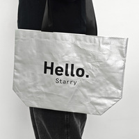Sac de courses réutilisable écologique portable en PP laminé imprimé personnalisé recyclable, sac à main en PP tissé argenté tendance