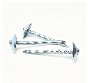 Clous de toiture galvanisés à tête parapluie, tige torsadée, en acier zingué bleu et blanc pour la construction de toitures - Product Image 1