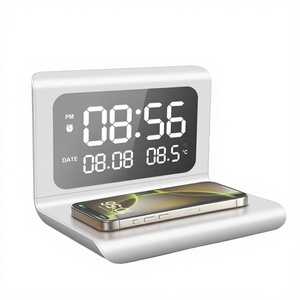 Station de charge sans fil 3-en-1, support de charge rapide 15W avec réveil et veilleuse, station de charge pliable pour téléphone et montre - Product Image 1