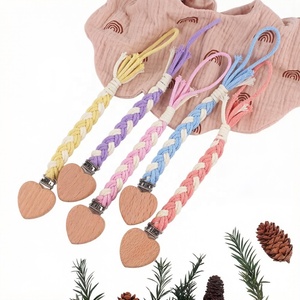Chaîne de sucette <span class=keywords><strong>anti</strong></span>-chute en corde de coton tressée à la main, avec clip en bois de hêtre en forme de cœur, la plus vendue - Product Image 1