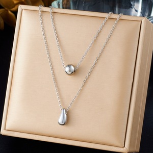 Layered Gold Plated Stainless Steel Necklace Teardrop Ball Pendant Clavicle Chain Daily Wear Gift Jewelry - Product Image 2