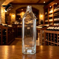 Bouteille en verre carrée de 1000 ml avec bouchon, surface décorée, motif imprimé de 15 ml, bouteille à liqueur, bouteille à spiritueux, finition lisse décorative