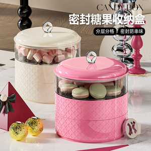 ภาชนะเก็บอาหารทรงกลมหรูหรา ฝาปิดแบบคลิปสามชั้น สำหรับขนม ลูกอม ถั่ว ใช้ในงานปาร์ตี้ สีแดงคริสต์มาส - Product Image 3