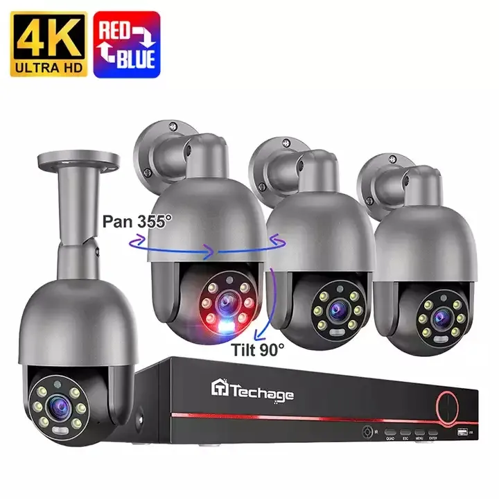 Techage H265 8Ch 4Mp 5Mp 1080P 4K Poe Nvr kamera sistemi 4Mp açık Ptz Dome gözetim kiti