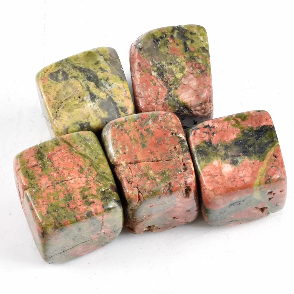 Cristalli naturali all'ingrosso cubo di guarigione campione minerale pietra preziosa Unakite pietra Tumble di cristallo