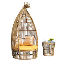 Fauteuil de jardin en forme d'œuf en rotin synthétique, canapé-lit d'extérieur avec coussin, chaise nid d'oiseau ronde en osier pour patio et jardin