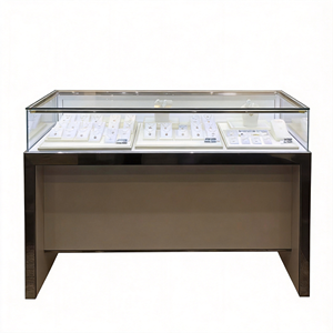 <span class=keywords><strong>Vitrine</strong></span> à bijoux élégante en <span class=keywords><strong>bois</strong></span> de style mid-century avec poignées dorées, <span class=keywords><strong>vitrine</strong></span> en verre plat de qualité supérieure pour magasin de bijoux haut de gamme - Product Image 6