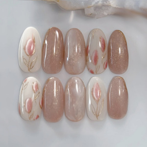 Vente en gros 24 pièces rouge brun Ombre oeil de chat tulipe conception presse sur colle faux <span class=keywords><strong>ongles</strong></span> pour femmes ABS 24 pièces amande doigts amovibles - Product Image 1