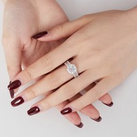 Dylam 925 Argent Sterling Zircone Cubique Rose Promesse Carré Cz Diamant Éternité Bande Alliance de Mariage pour Femmes