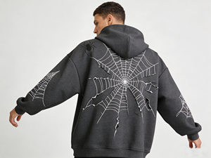 Felpa con Cappuccio Oversize LEDUO Originale con Grafica a <span class=keywords><strong>Ragnatela</strong></span> Ricamata, Streetwear Ecologico, 100% Cotone Pesante - Product Image 2