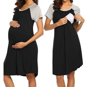 Vêtements de nuit de maternité à manches courtes et col rond, confortables et élastiques pour femmes enceintes, pour l'allaitement - Product Image 4