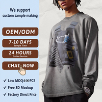 Sweat-shirt Col Rond Oversize OEM ODM avec Imprimé Graphique Délavé, Manches Longues, Ourlet Droit, Style Streetwear, Logo Personnalisé, Vente en Gros pour Hommes