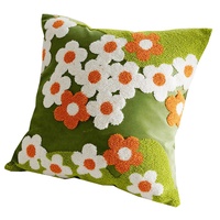 Housse de coussin de canapé pour salon, motif floral champêtre, résistante aux taches, lavable, verte, pour fenêtre en baie et tête de lit
