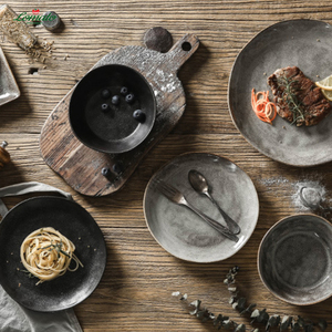 Service de vaisselle rustique en grès naturel, fait main, émaillé au four, assiettes et bols en céramique, logo personnalisé pour restaurant, maison et traiteur - Product Image 5