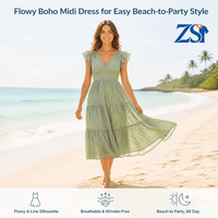 Robe midi d'été Zesheng pour femme, manches à volants, col en V, robe décontractée bohème, robe de plage fluide à plusieurs niveaux, robe de fête