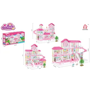 New Model Fashion Custom Design Diy Assembled Doll House Princess Pretend Play House With Furniture Accessories And Dolls