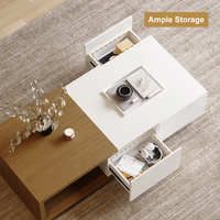 Table basse rectangulaire moderne extensible en bois de noyer blanc, durable, avec 2 tiroirs coulissants, meubles pour le salon