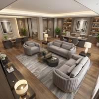 Set Sofa Kantor Mewah Kain Abu-abu Aksen Logam Emas Desain Modern Elegan untuk Ruang Santai Bisnis dan Ruang Resepsi