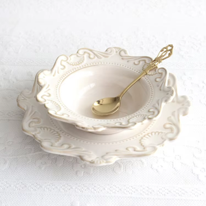 Service de table en céramique de style <span class=keywords><strong>baroque</strong></span> européen, design en relief, assiettes et plats blancs pour mariage - Product Image 4