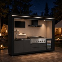 Ensemble de cuisine extérieure de luxe pour patio, armoire de cuisson modulaire résistante aux intempéries avec barbecue au gaz et au charbon, évier et hotte aspirante