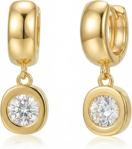 Orecchini a Cerchio Placcati Oro per Donne, Design Geometrico con Zirconi Taglio Brillante Rotondo - Product Image 4