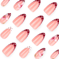 Druk-op nagels wijnrood Franse stippen 3D stereo bloemen nagelkunst, herbruikbare verwijderbare kunstnagels populaire verkoop