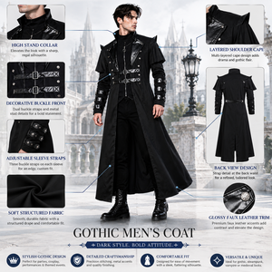 BAIGE Costumi Cosplay Anime Medievale Abbigliamento da Uomo Giacca Lunga Nera Vintage Gotica Steampunk Punk Trench da Nobile Cavaliere - Product Image 2