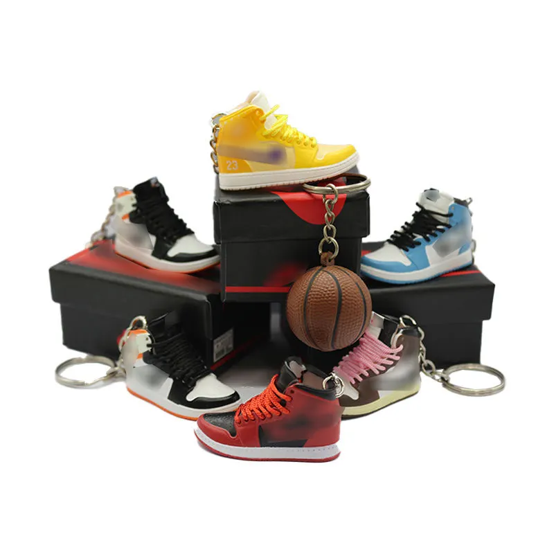 Wholesale Basketball Pvc Mini 3d Air Model Cute Shoes Sneaker Keychain With Box