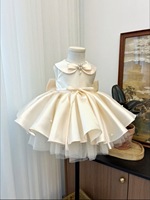 Robe de princesse sans manches avec nœud et perles pour enfants, idéale pour les fêtes d'anniversaire et les occasions formelles