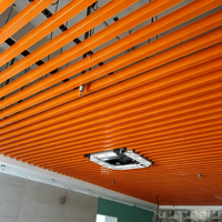 Sistema de Techo Suspendido Decorativo Personalizable con Perfil Metálico Lineal en Forma de U, Textura de Madera y Revestimiento de Aluminio
