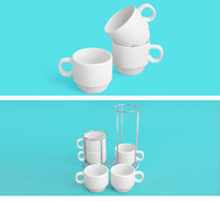 Ensemble de tasses empilables en gros AGH Factory, grandes tasses à café à transfert thermique, tasses à café mignonnes, ensemble de 4 tasses vierges pour sublimation avec support en métal