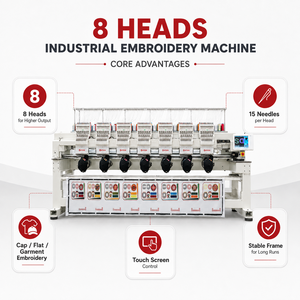 Machine à broder industrielle informatisée automatique MYSEW <span class=keywords><strong>MFGS</strong></span> 1508 à 8 têtes et 15 aiguilles pour la production en série de casquettes, jeans et t-shirts - Product Image 4