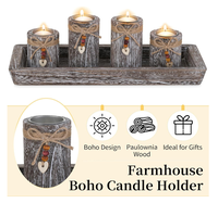 Plateau en bois blanc moderne et simple FSC avec 4 supports pour bougies chauffe-plat pour la décoration de la maison à Noël et à Pâques