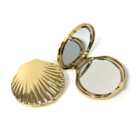 Miroir de maquillage double face en plastique plaqué argent et or, en forme de coquille, miroir de poche avec logo personnalisé