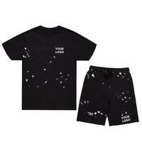 Setelan Kaos dan Celana Pendek Olahraga Kasual Unisex Bahan Katun 100% Rajut Bernapas, Cetak Digital, 2 Potong, Polos, Musim Panas