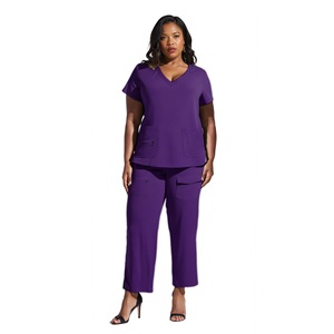 Women's Scrub Set Purple V-Neck Short Sleeve With Pockets Hospital Uniforms - Product Image 1