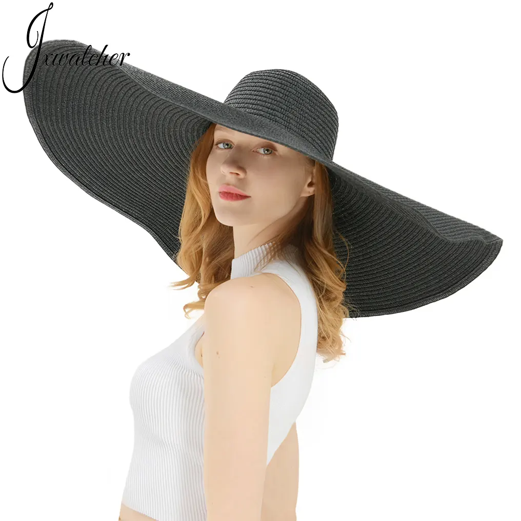 Nuevo verano playa sombreros mujeres 25 CM ala gran sombrero de paja Fiesta de la moda de Panamá damas de papel al por mayor sombreros de paja de gran tamaño