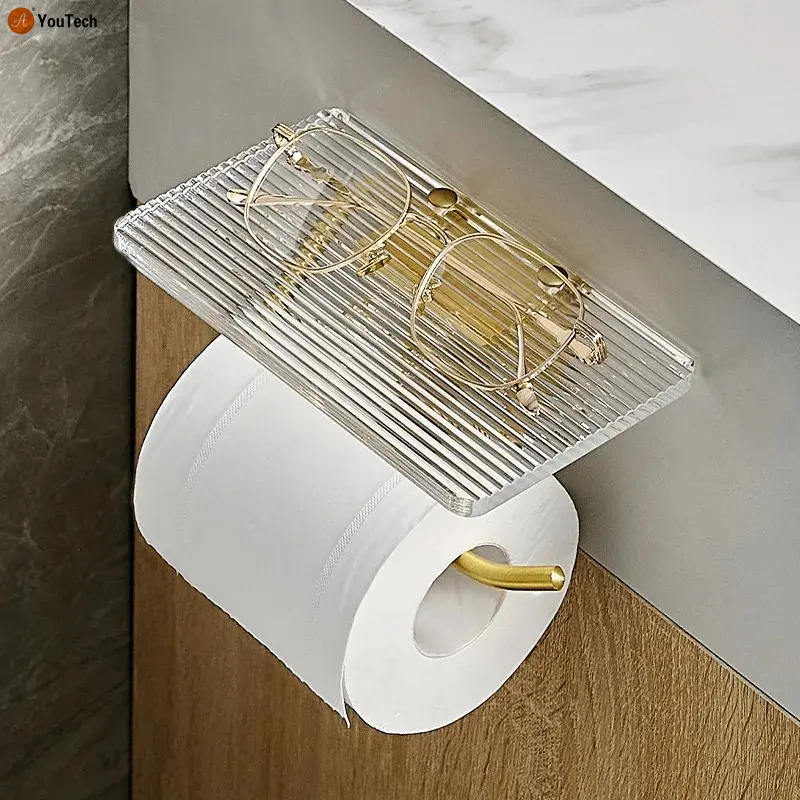 Giữ giấy Acrylic Bảng điều khiển vật liệu hợp kim nhôm tường phòng tắm treo Punch-Free giấy vệ sinh cuộn chủ