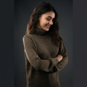 Pull en viscose tricoté respirant à col roulé style coréen pour femme, coupe ample, hiver-printemps - Product Image 1