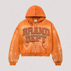 هودي مخصص بتصميم ممزق ومرقع بالتطريز والأحجار الكريستالية بأسلوب الشارع - Product Image 3